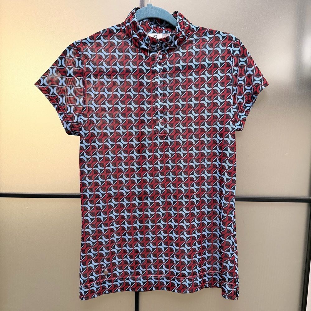 Daily Sports Born in Sweden Quarter Zip Golf Top Red Geometric Print Size M - Picture 2 of 6